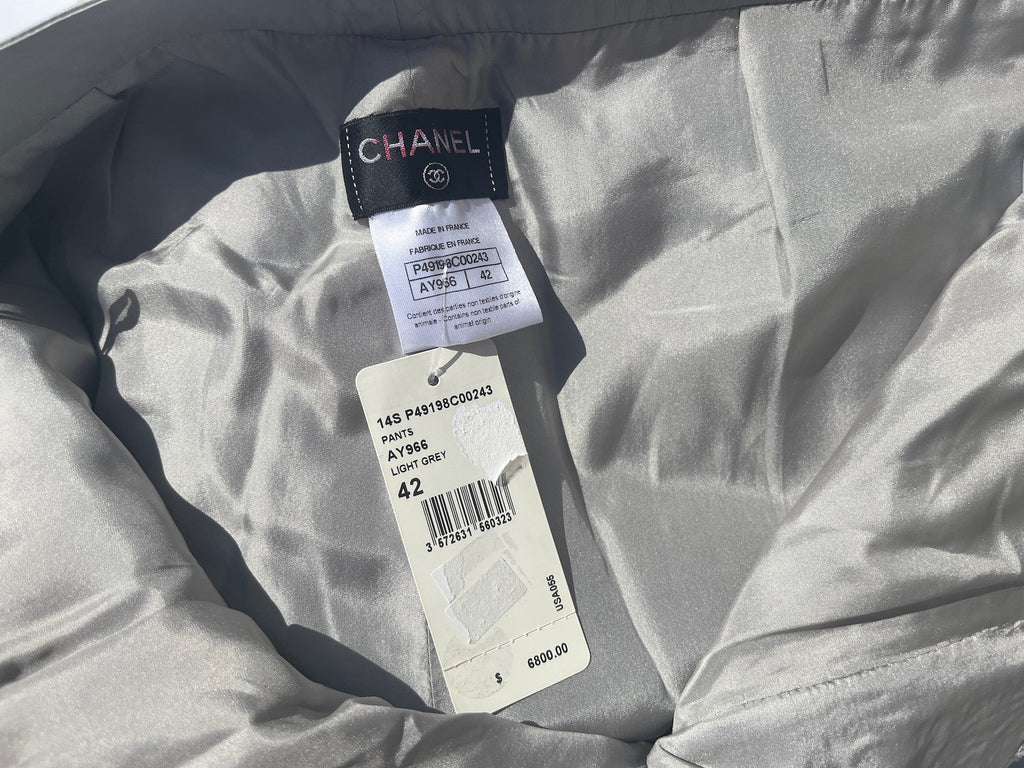 New CHANEL 2014 Gray Leather Wide Leg Pants 42 8