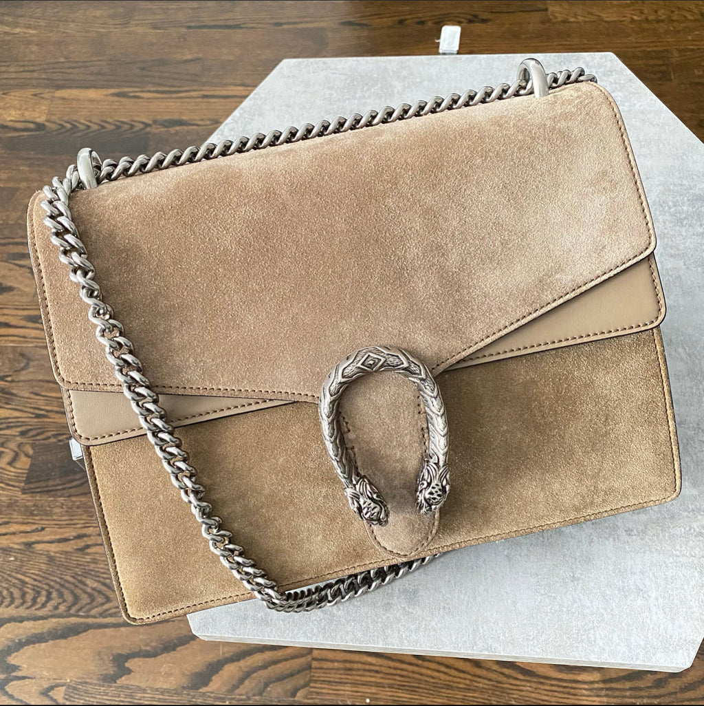 Gucci Dionysus Medium Taupe Suede Bag