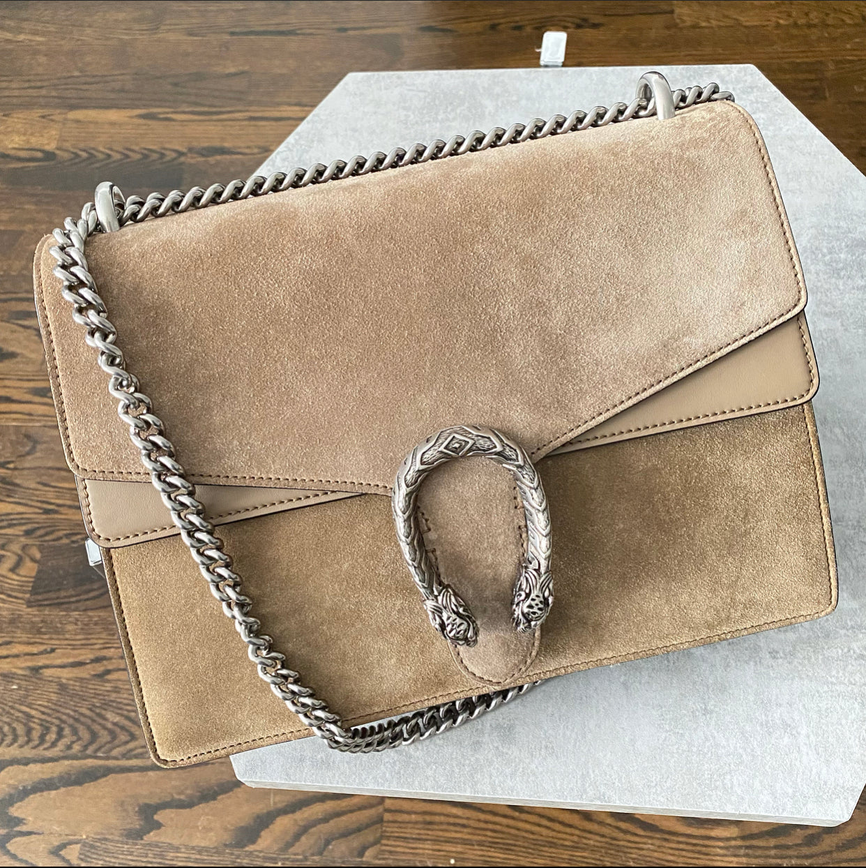 Gucci Dionysus Medium Taupe Suede Bag
