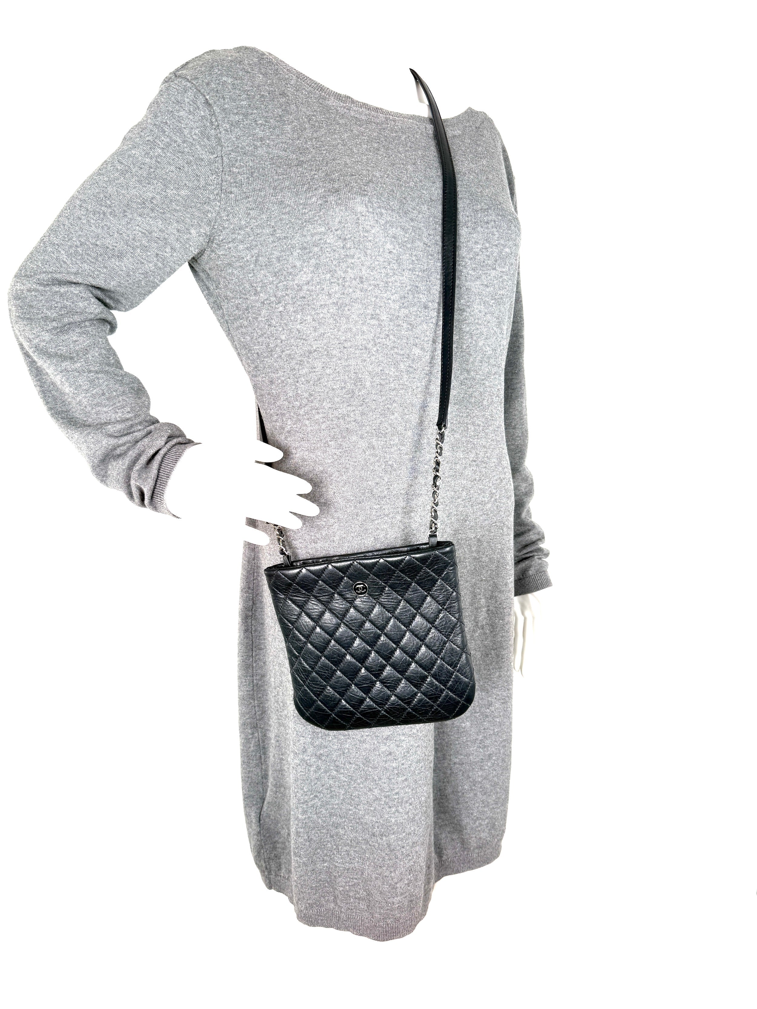 CHANEL Aged Calfskin CC Quilted Uniform Crossbody Black Bag