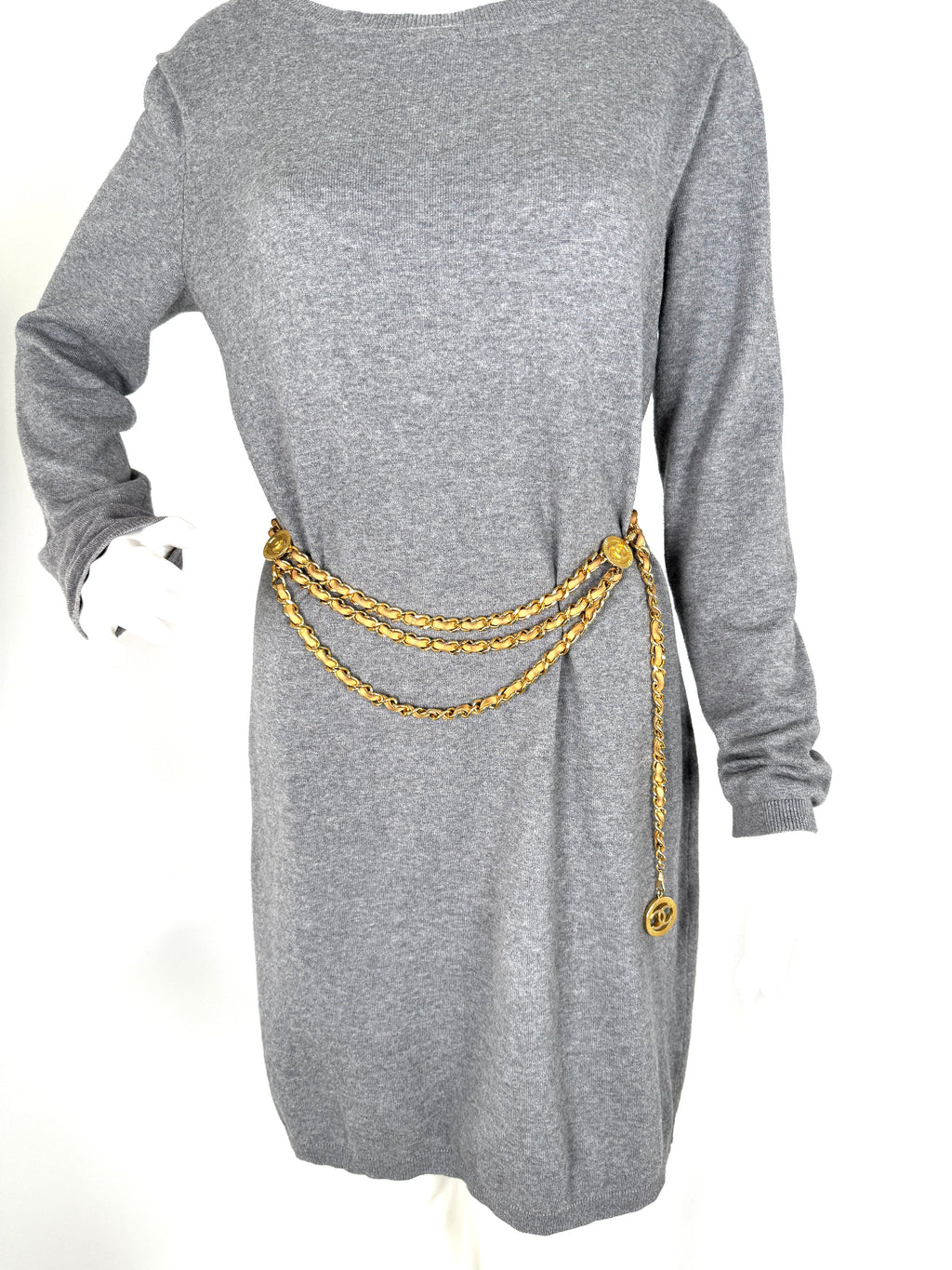 Vintage CHANEL Gold Chain Link Beige Leather 1984 CC Belt