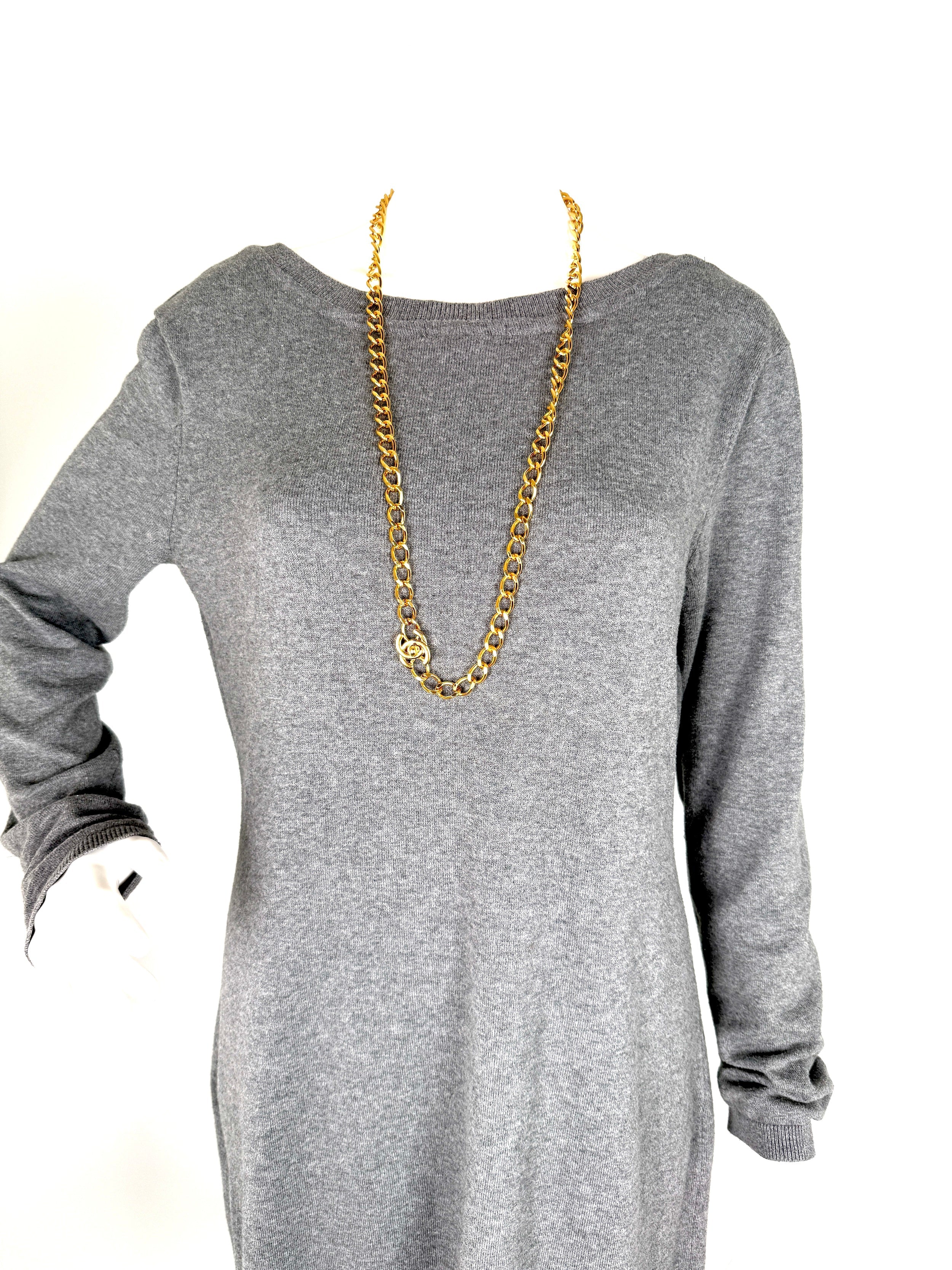 Vintage CHANEL Turn lock Gold Chain Link CC Waist Belt Necklace