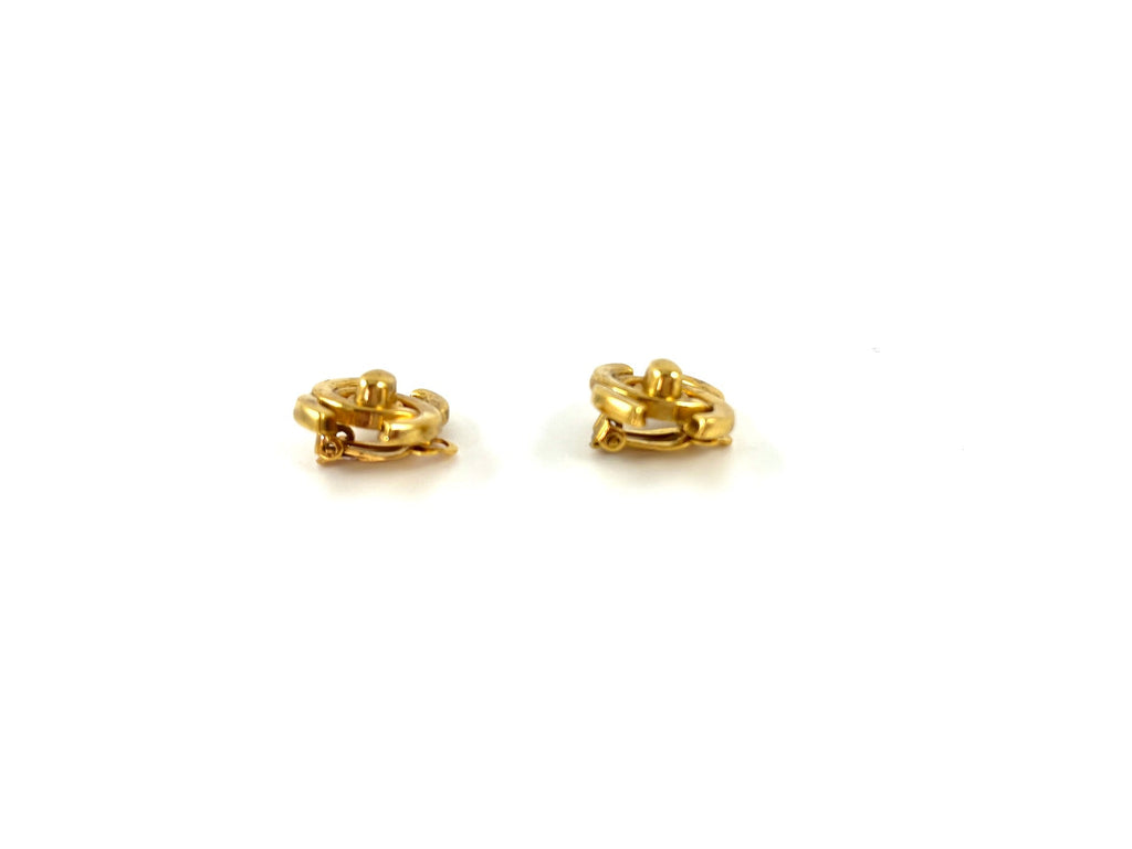 Vintage CHANEL Gold Plated 1996 Turnlock CC Stud Clip on Earrings