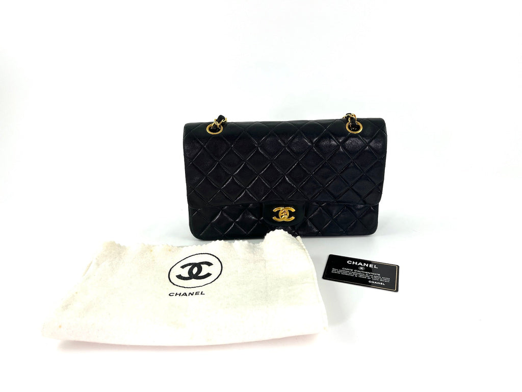 Vintage CHANEL Medium Black Leather 1990’s Double Flap Bag
