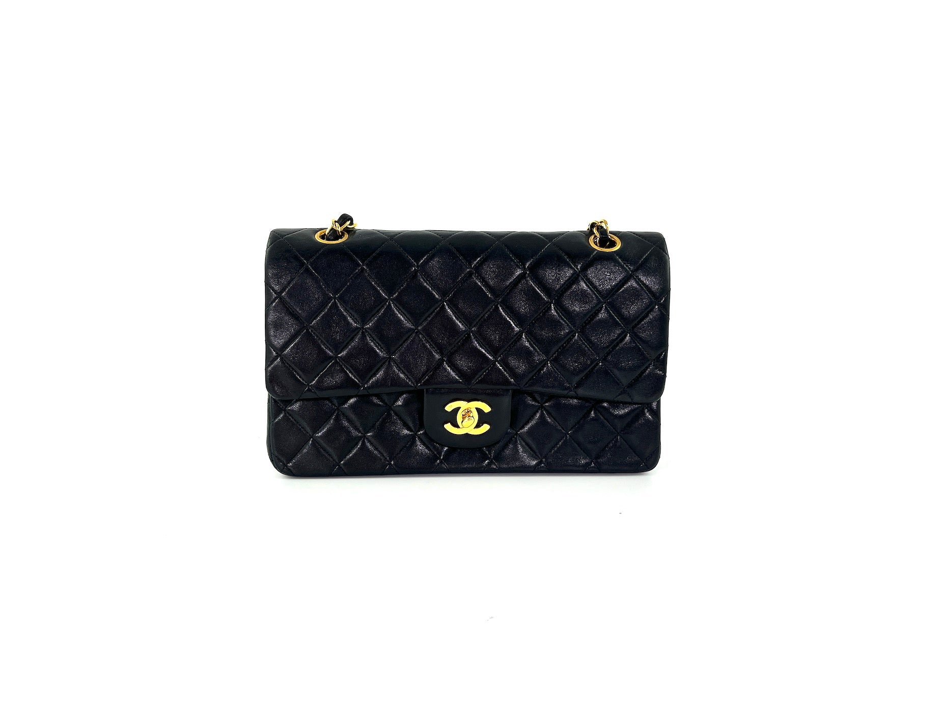 Vintage CHANEL Medium Black Leather 1990’s Double Flap Bag