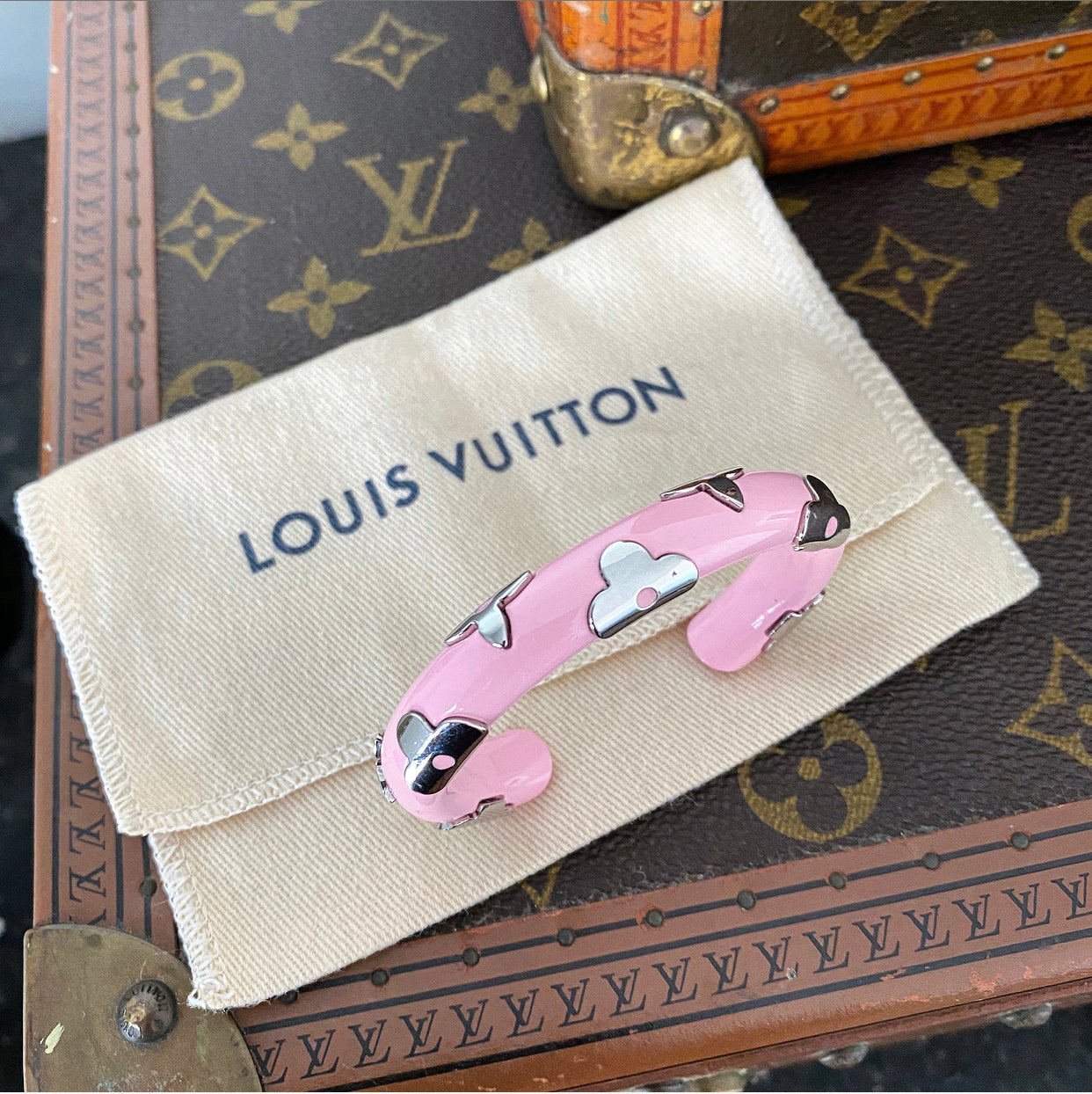 Louis Vuitton Daily Monogram Pink Enamel Cuff Bracelet - S