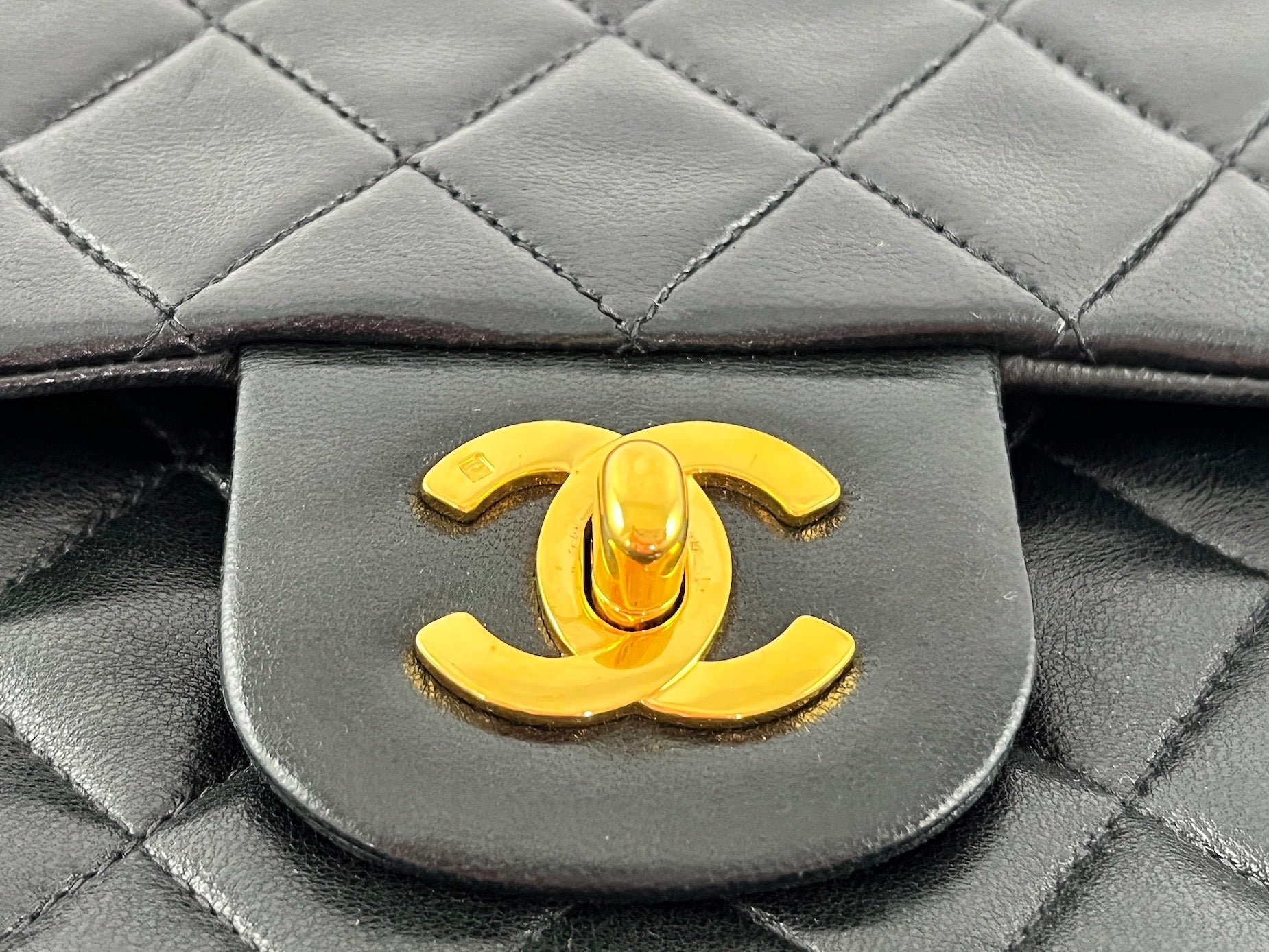 Vintage CHANEL Medium Black Leather 1990’s Double Flap Bag