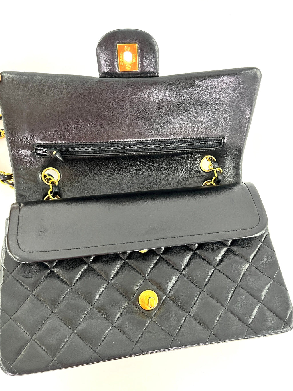 Vintage CHANEL Medium Black Leather 1990’s Double Flap Bag