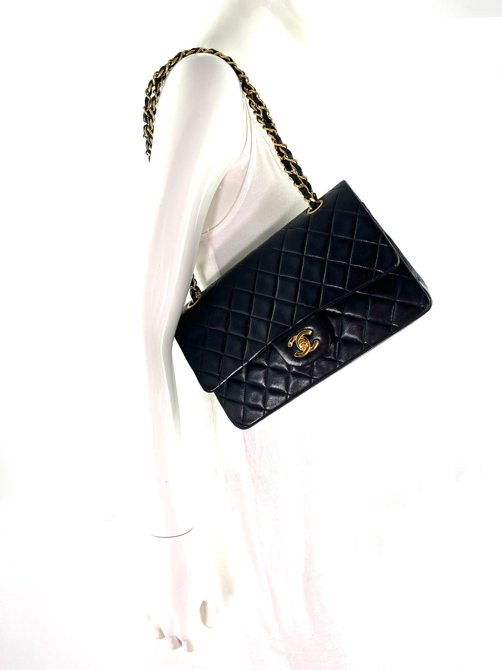 Vintage CHANEL Medium Black Leather 1990’s Double Flap Bag