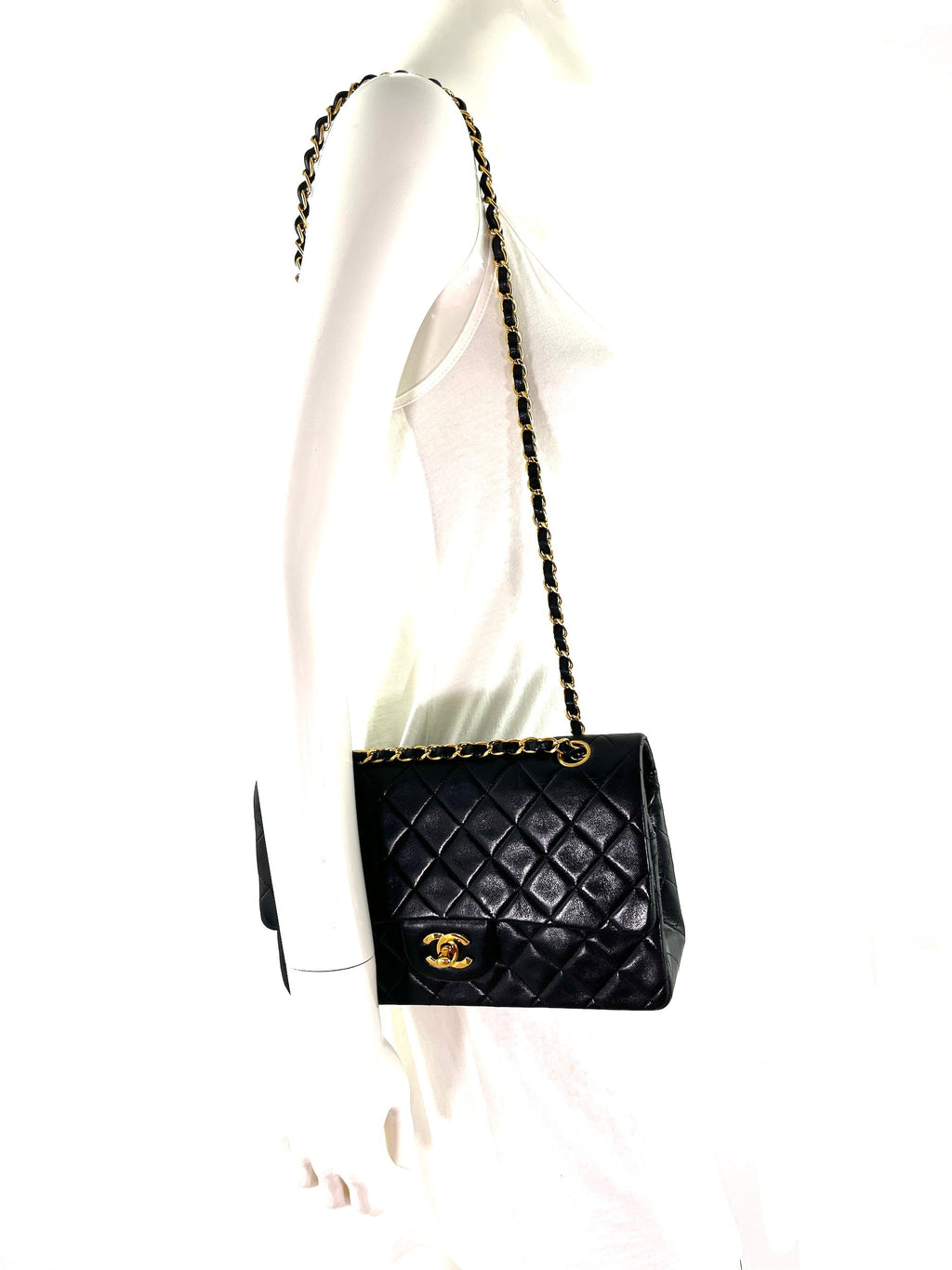 Vintage CHANEL Medium Black Leather 1990’s Double Flap Bag