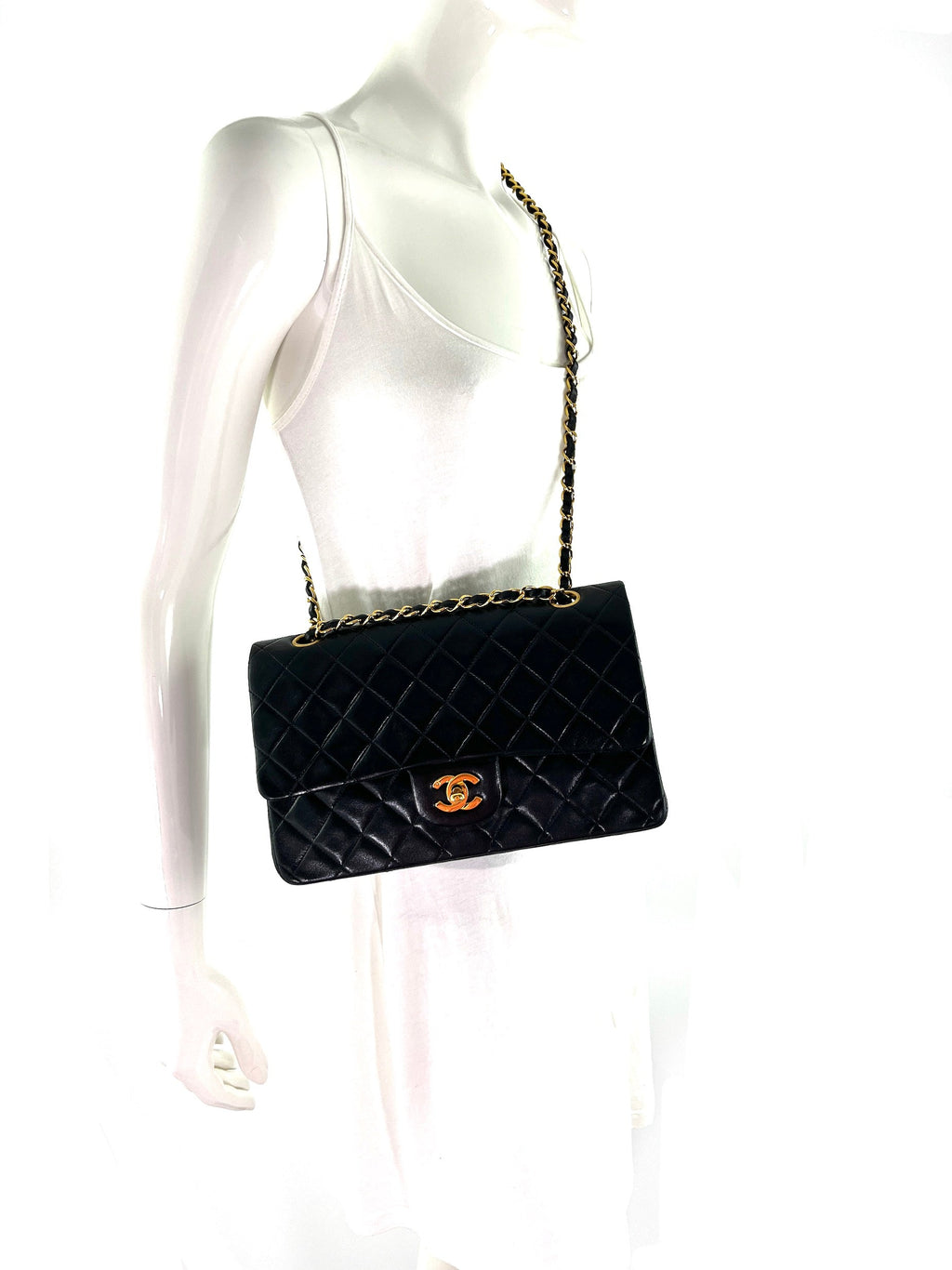 Vintage CHANEL Medium Black Leather 1990’s Double Flap Bag