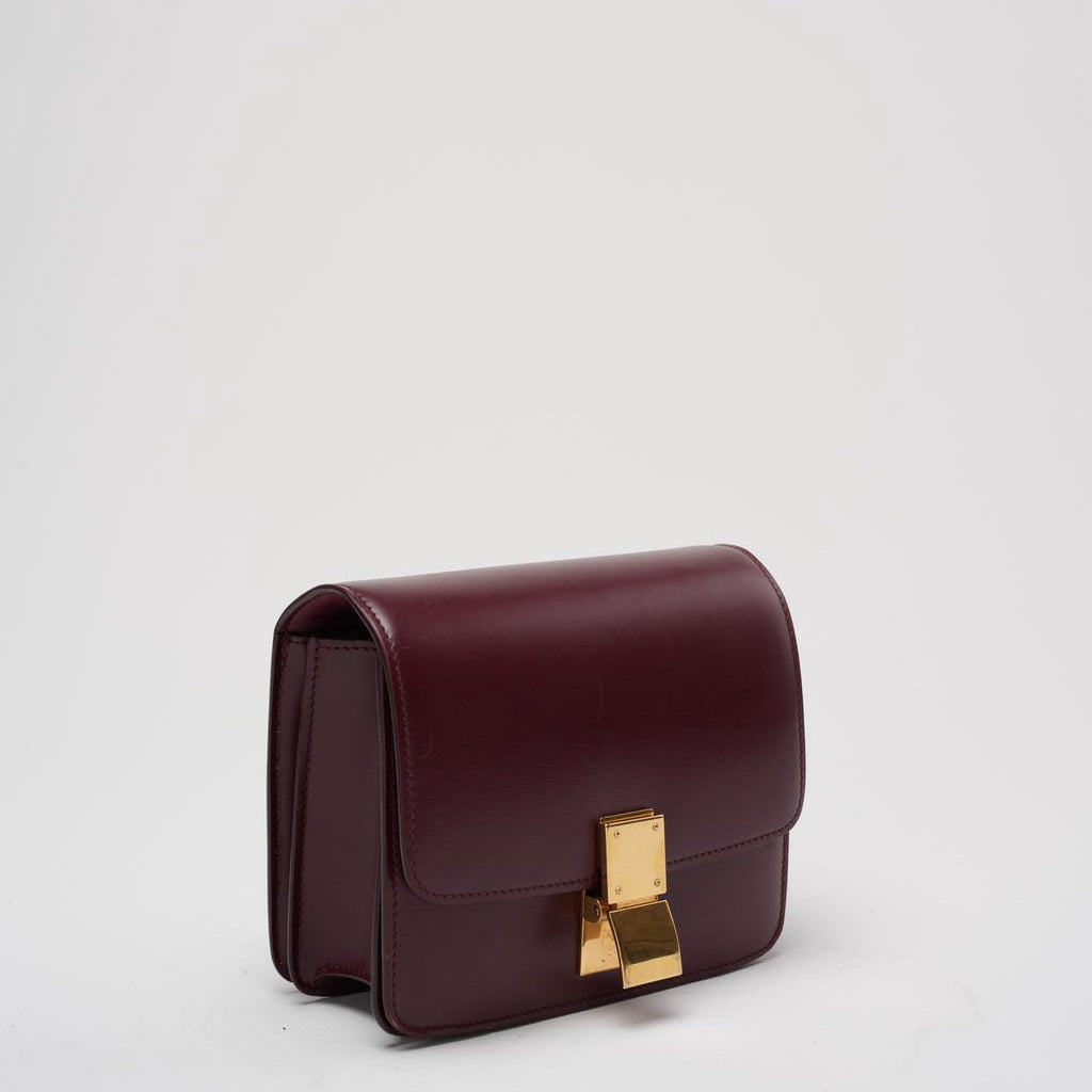 Celine Burgundy Classic Box Small Leather Shoulder Bag