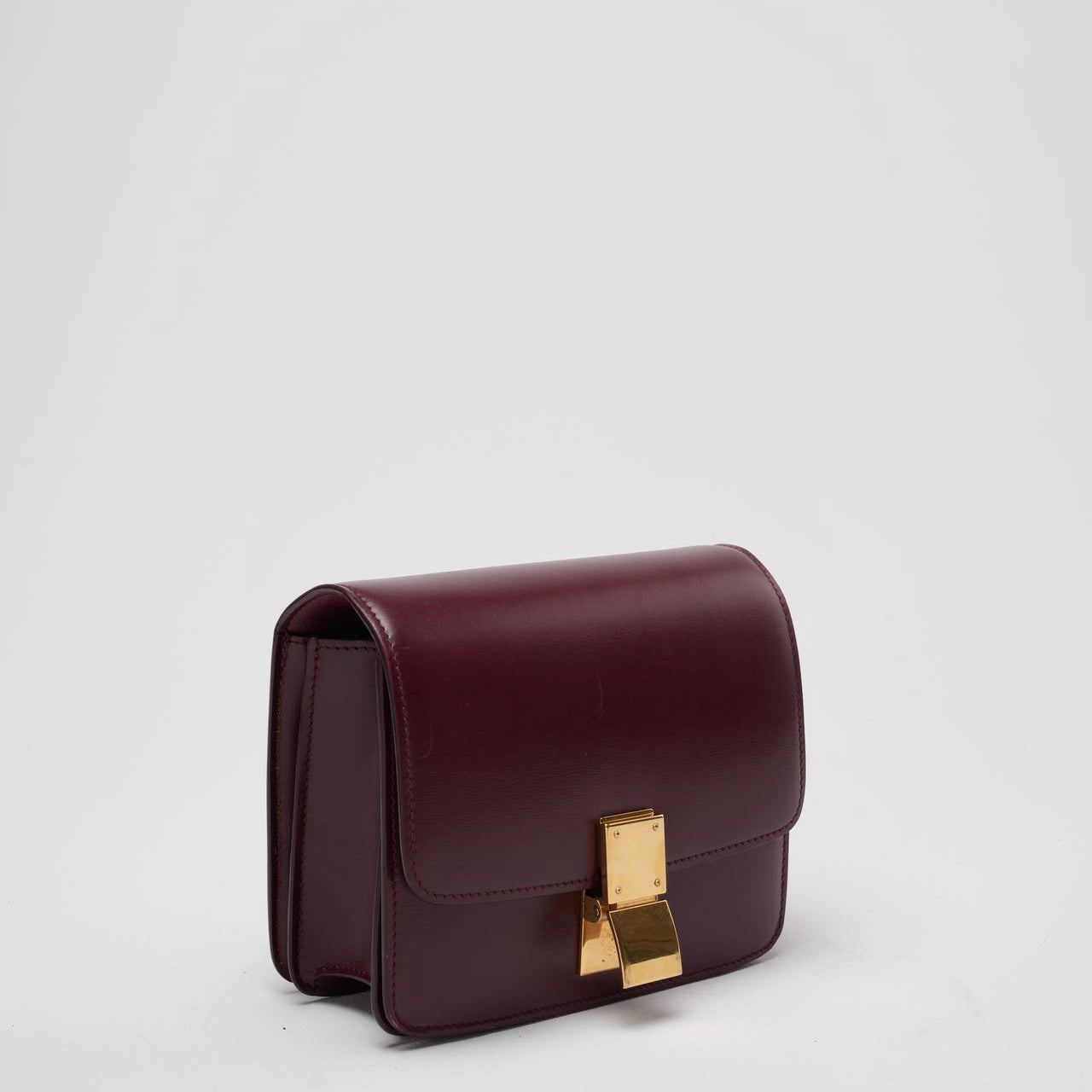 Celine Burgundy Classic Box Small Leather Shoulder Bag
