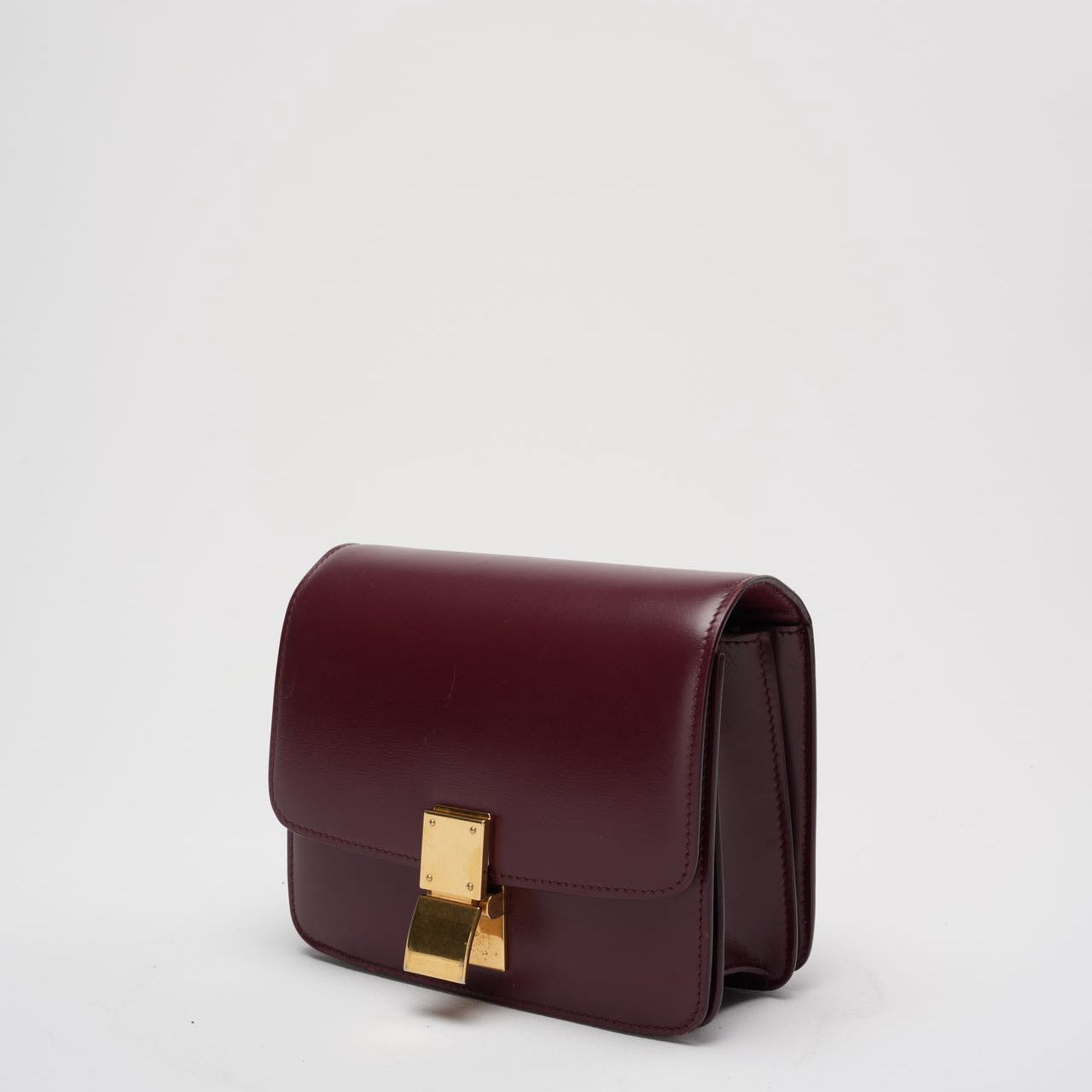 Celine Burgundy Classic Box Small Leather Shoulder Bag