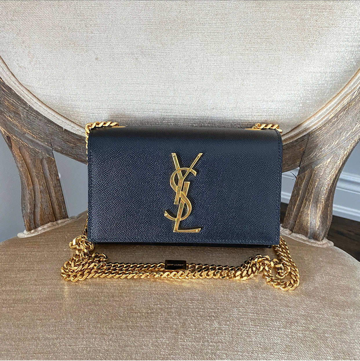 Saint Laurent Black Leather Original Small Chain Crossbody Bag
