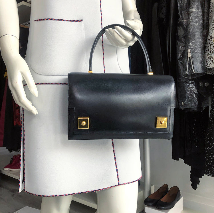 Hermes Vintage 1973 Piano Bag in Black Box Calf Leather