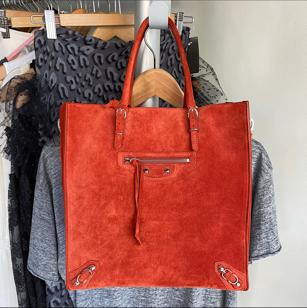Balenciaga Paprika Suede Papier A4 Tote Bag