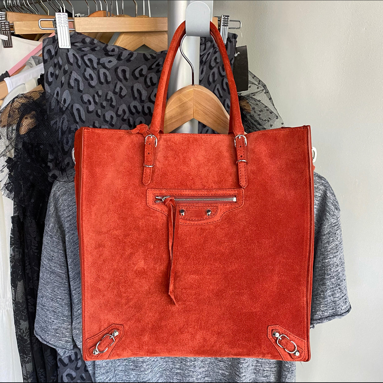 Balenciaga Paprika Suede Papier A4 Tote Bag