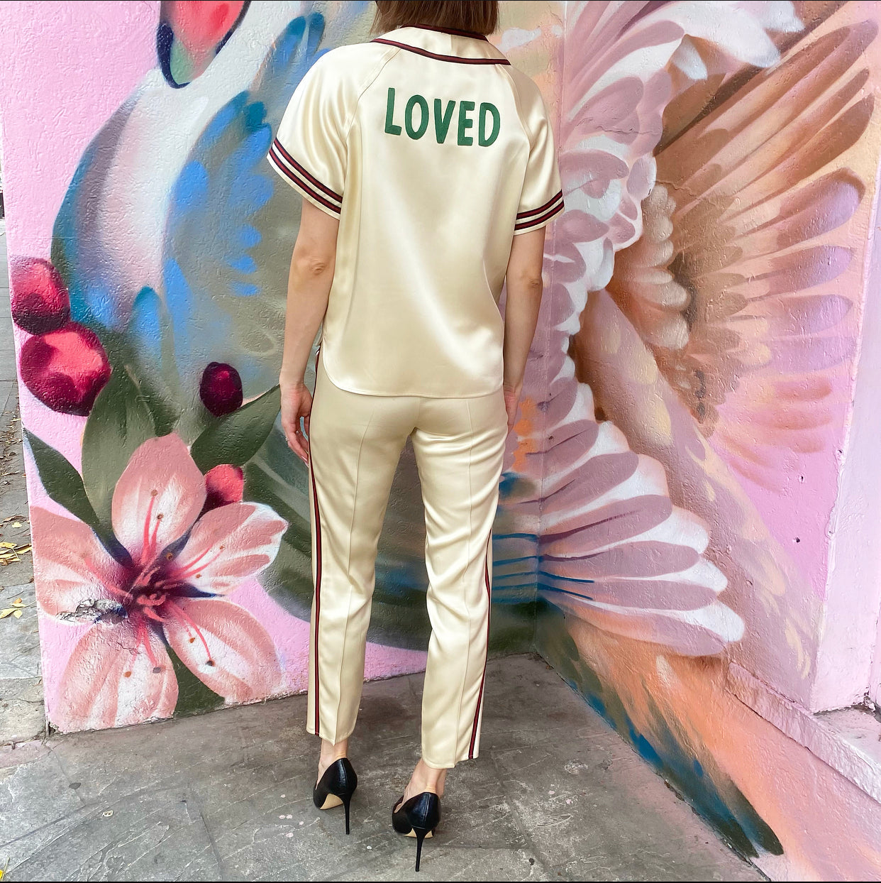 Gucci Ivory Satin Loved Baseball Jersey Pants Suit - XS /0/ 2