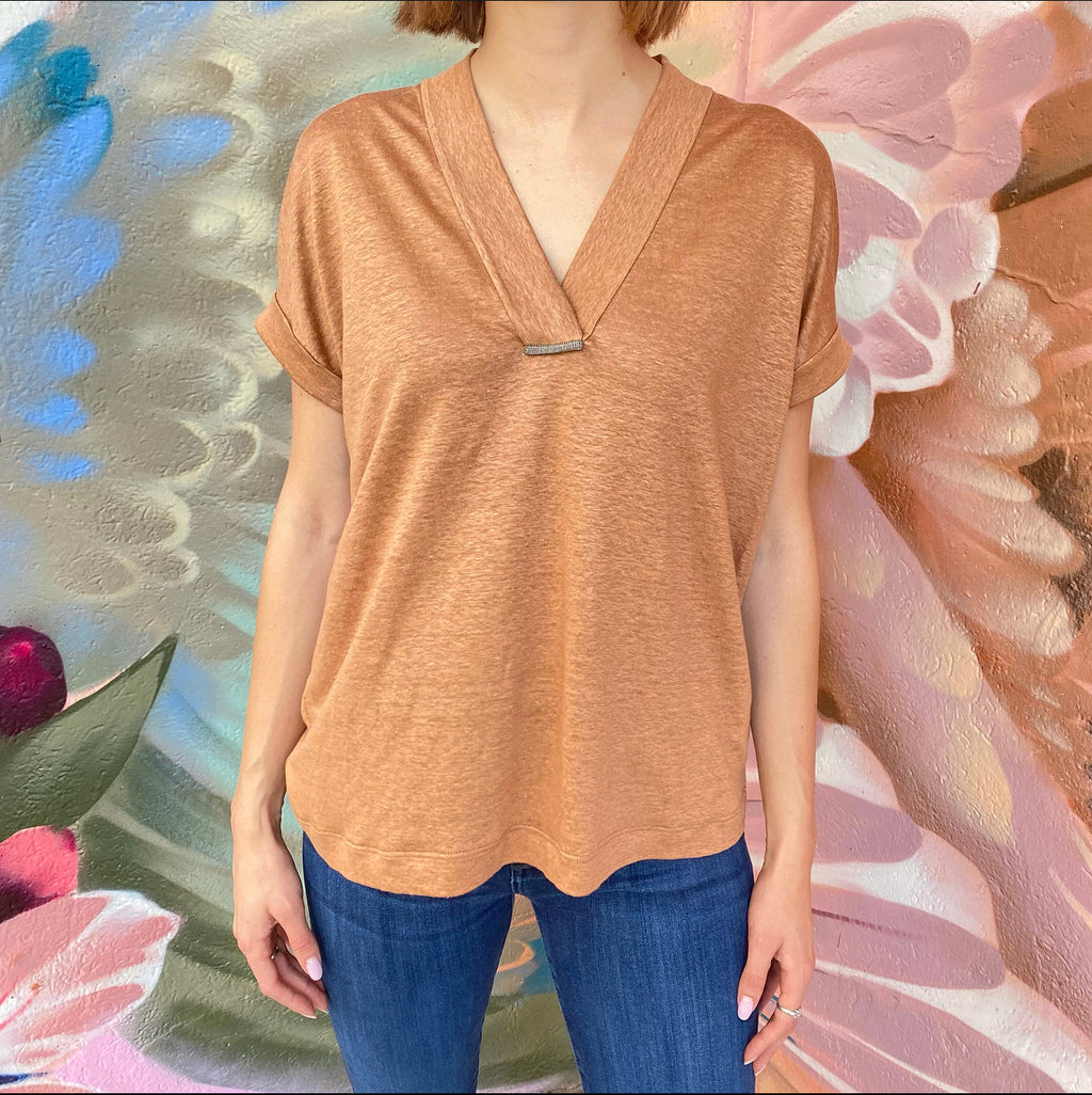 Brunello Cucinelli Orange / Rust Linen Tee Shirt - S