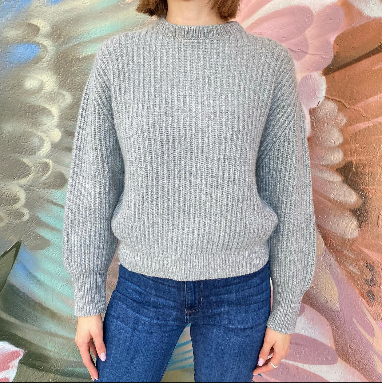 Brunello Cucinelli Light Grey Shimmer Cashmere Sweater - S