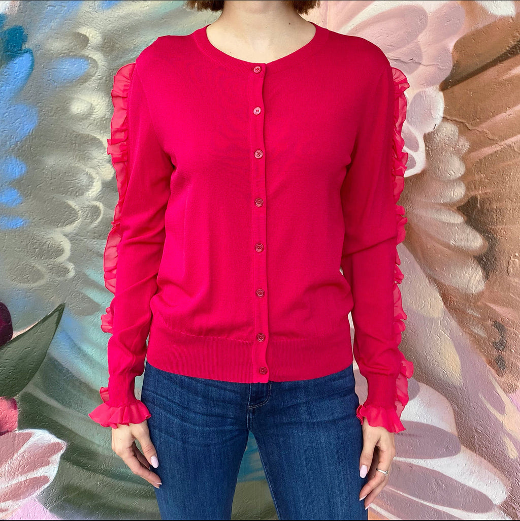 Moschino Boutique Cherry Pink Knit Ruffle igan - IT42 / USA 6