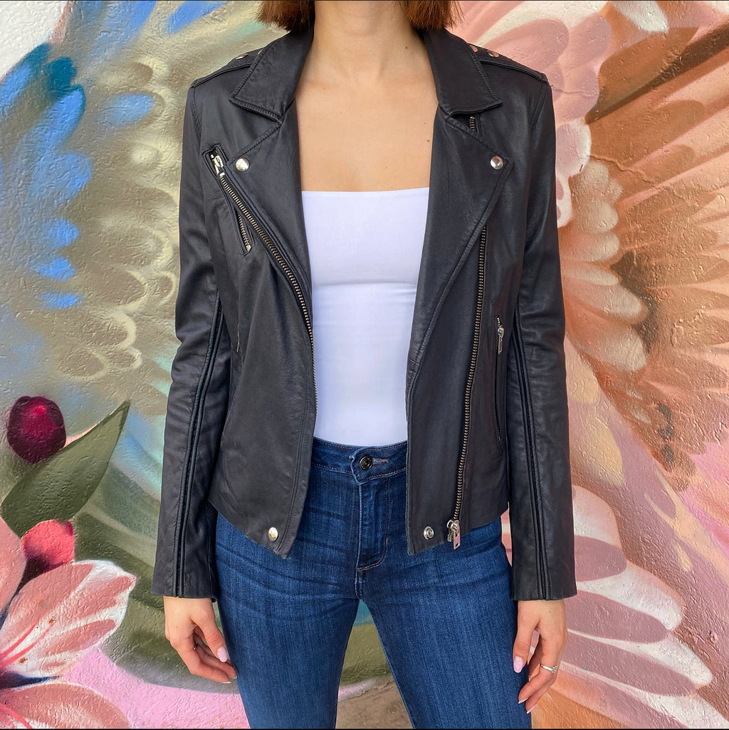 IRO Black Leather Tara Biker Jacket - S / 4