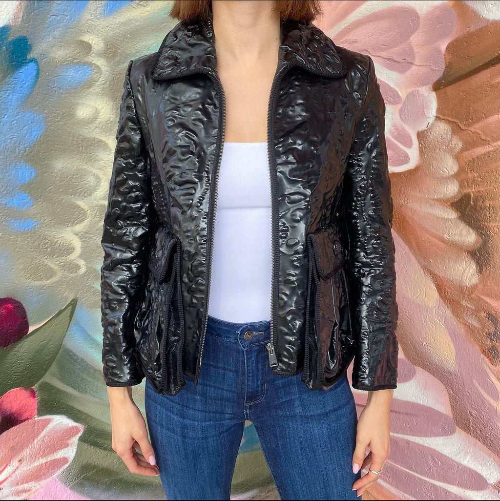 Fendi Black Molded Leather Zip Jacket - USA XS / 0 / 2