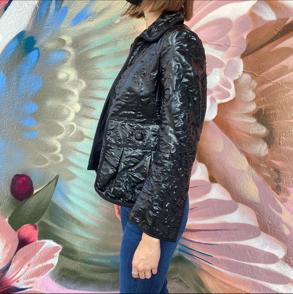 Fendi Black Molded Leather Zip Jacket - USA XS / 0 / 2