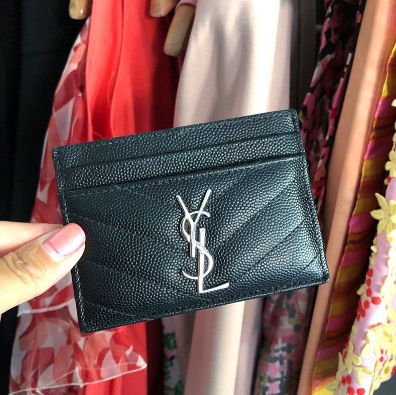 Saint Laurent Black Caviar Leather YSL  Holder
