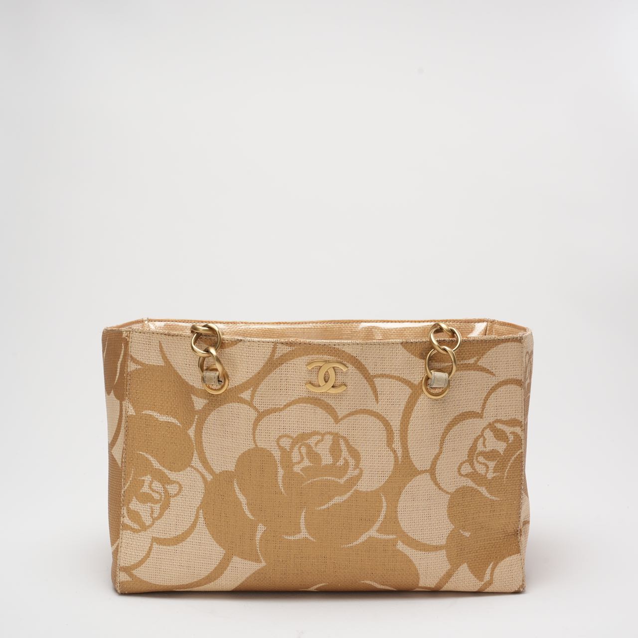 Chanel Raffia Camellia Small Tote Bag Beige