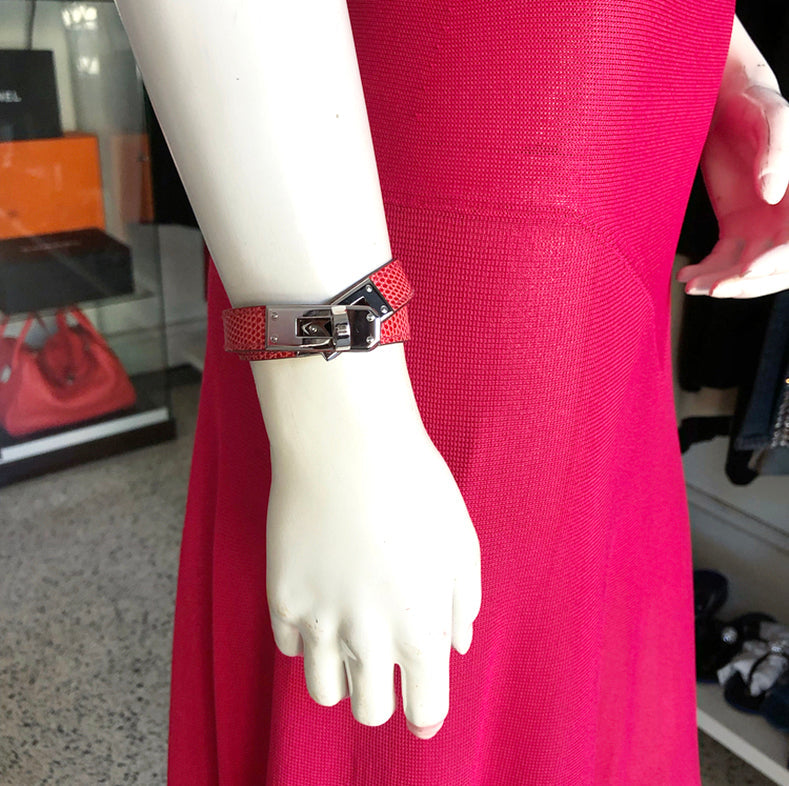 Hermes Kelly Double Tour Bougainvillea Lizard Wrap Bracelet