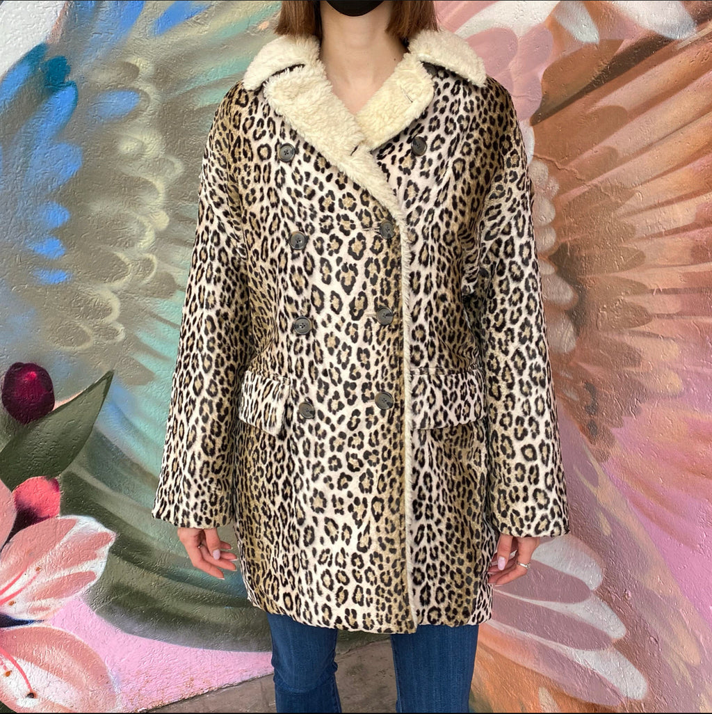 R13 Faux Leopard Fleece Trim Hunting Coat - XS / S