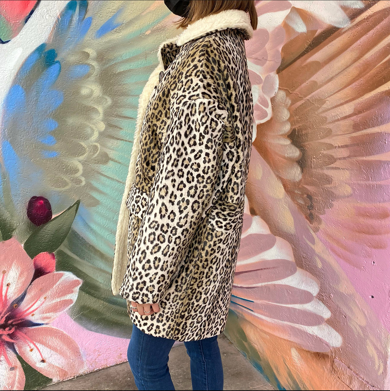 R13 Faux Leopard Fleece Trim Hunting Coat - XS / S
