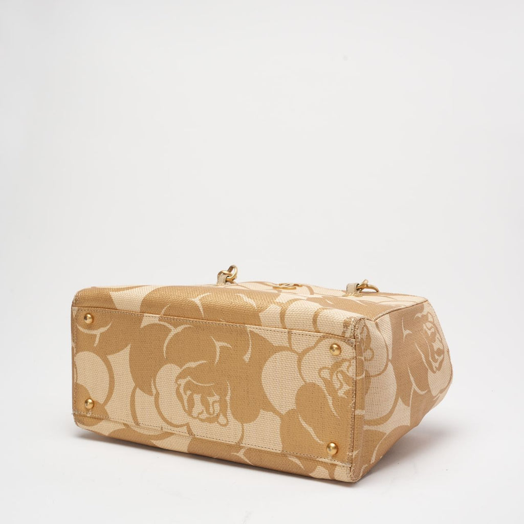 Chanel Raffia Camellia Small Tote Bag Beige