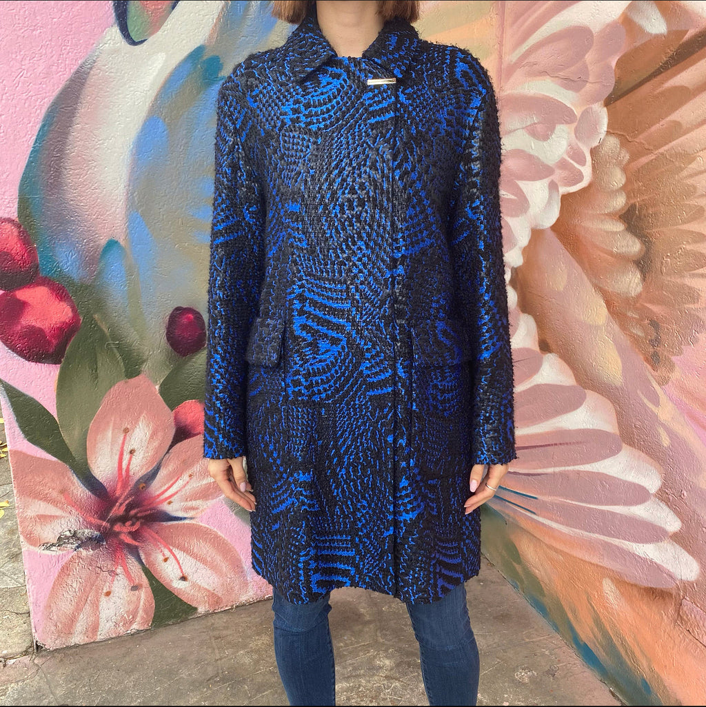 Versace Electric Blue and Black Boucle Wool Coat - IT42 / M