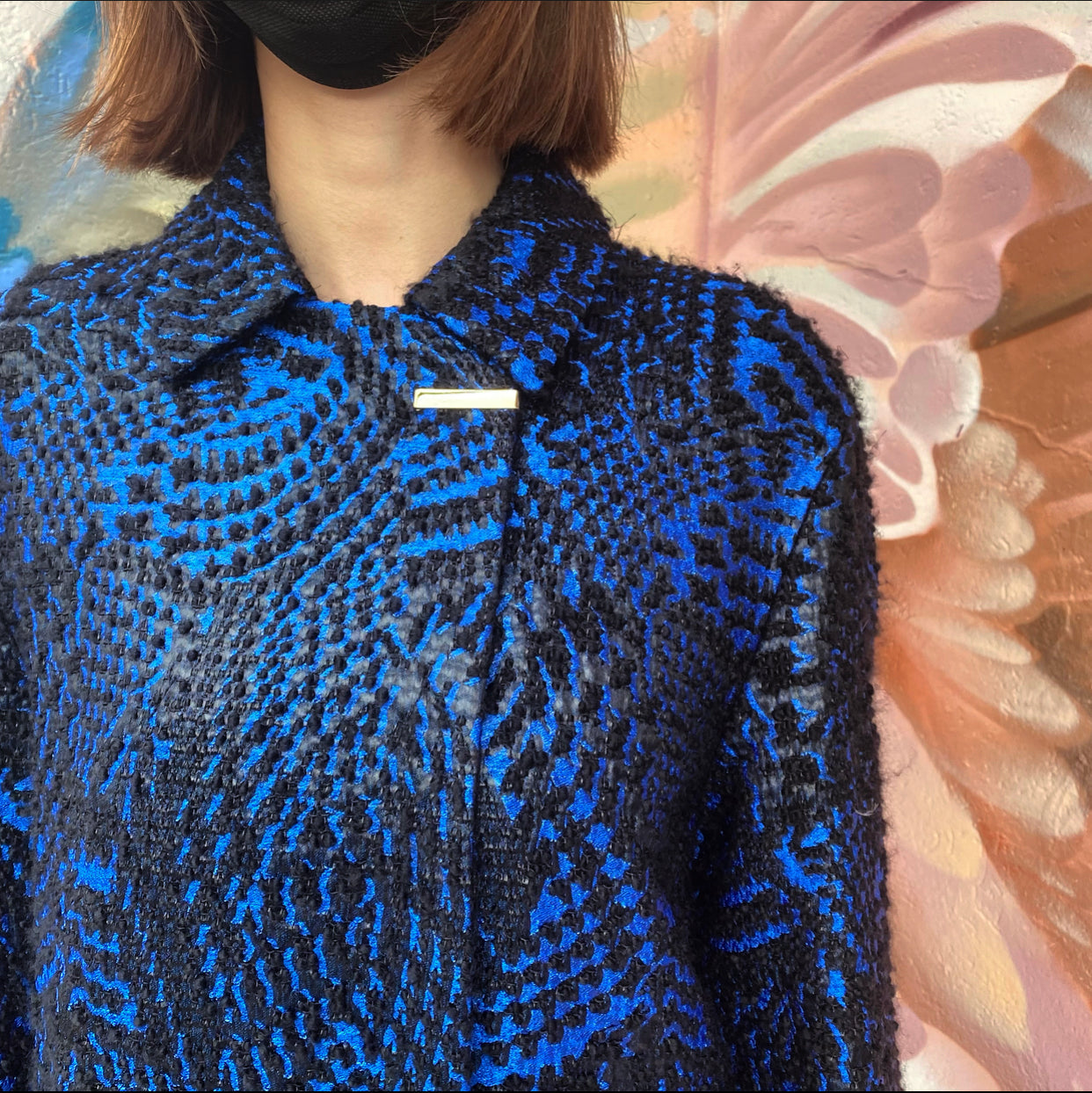 Versace Electric Blue and Black Boucle Wool Coat - IT42 / M