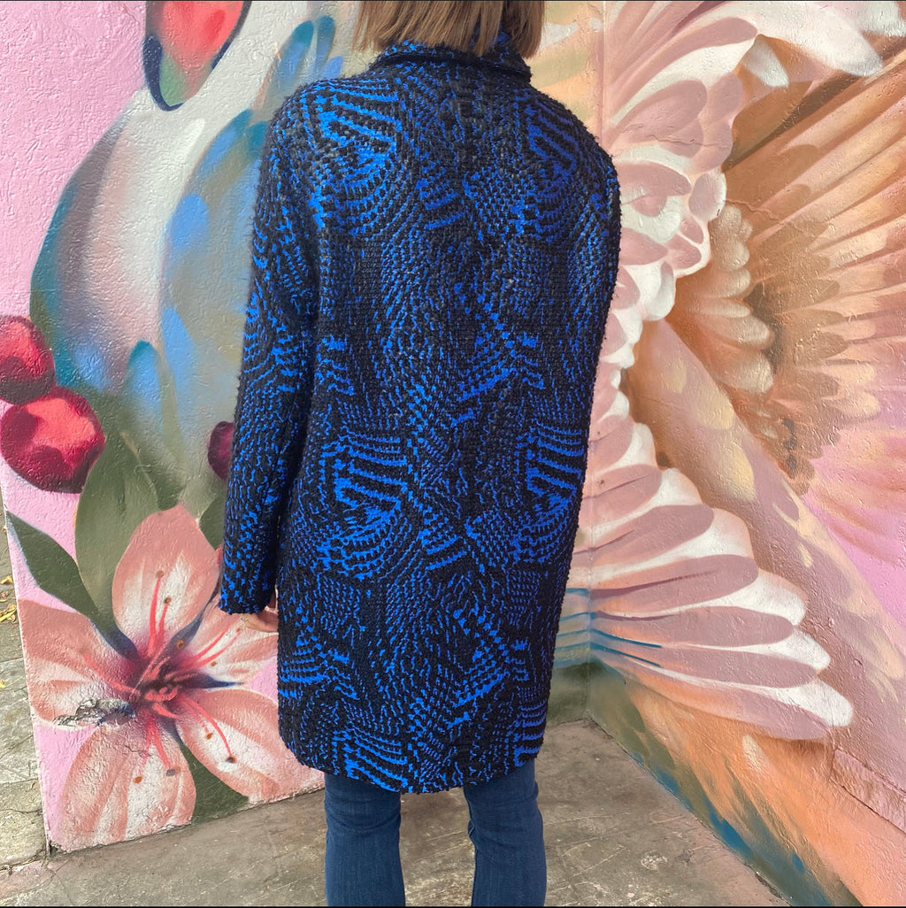 Versace Electric Blue and Black Boucle Wool Coat - IT42 / M