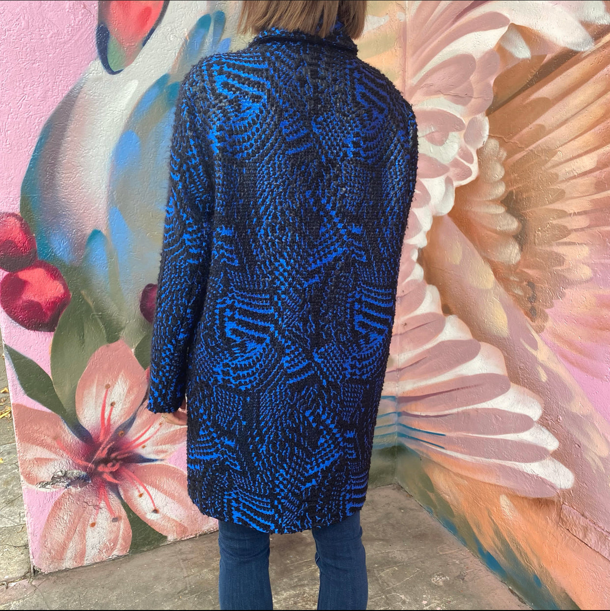 Versace Electric Blue and Black Boucle Wool Coat - IT42 / M