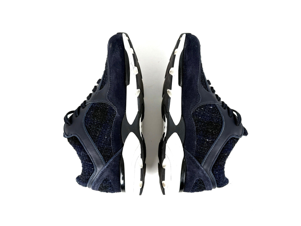 CHANEL 24A Navy Blue Black Tweed Sneakers 37, 6