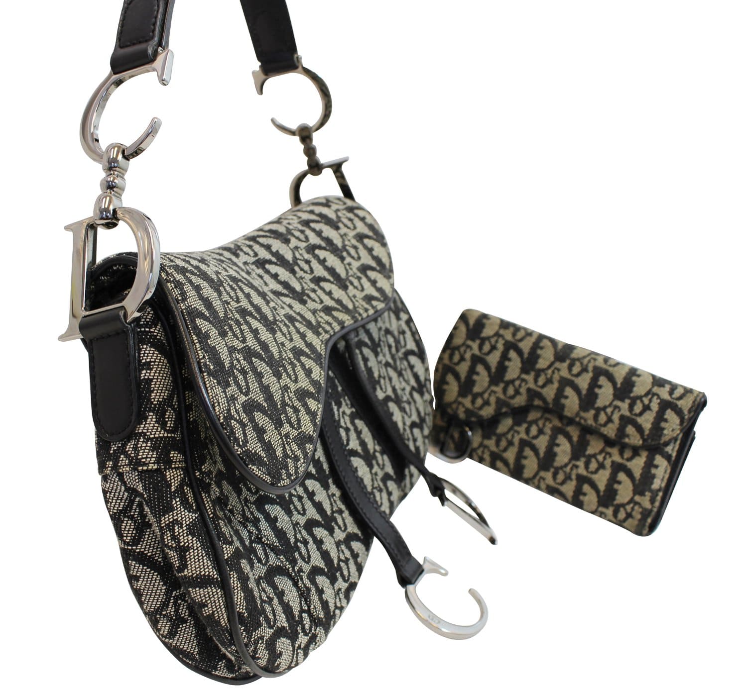 CHRISTIAN DIOR Denim Logo Double Saddle Bag with Pouch