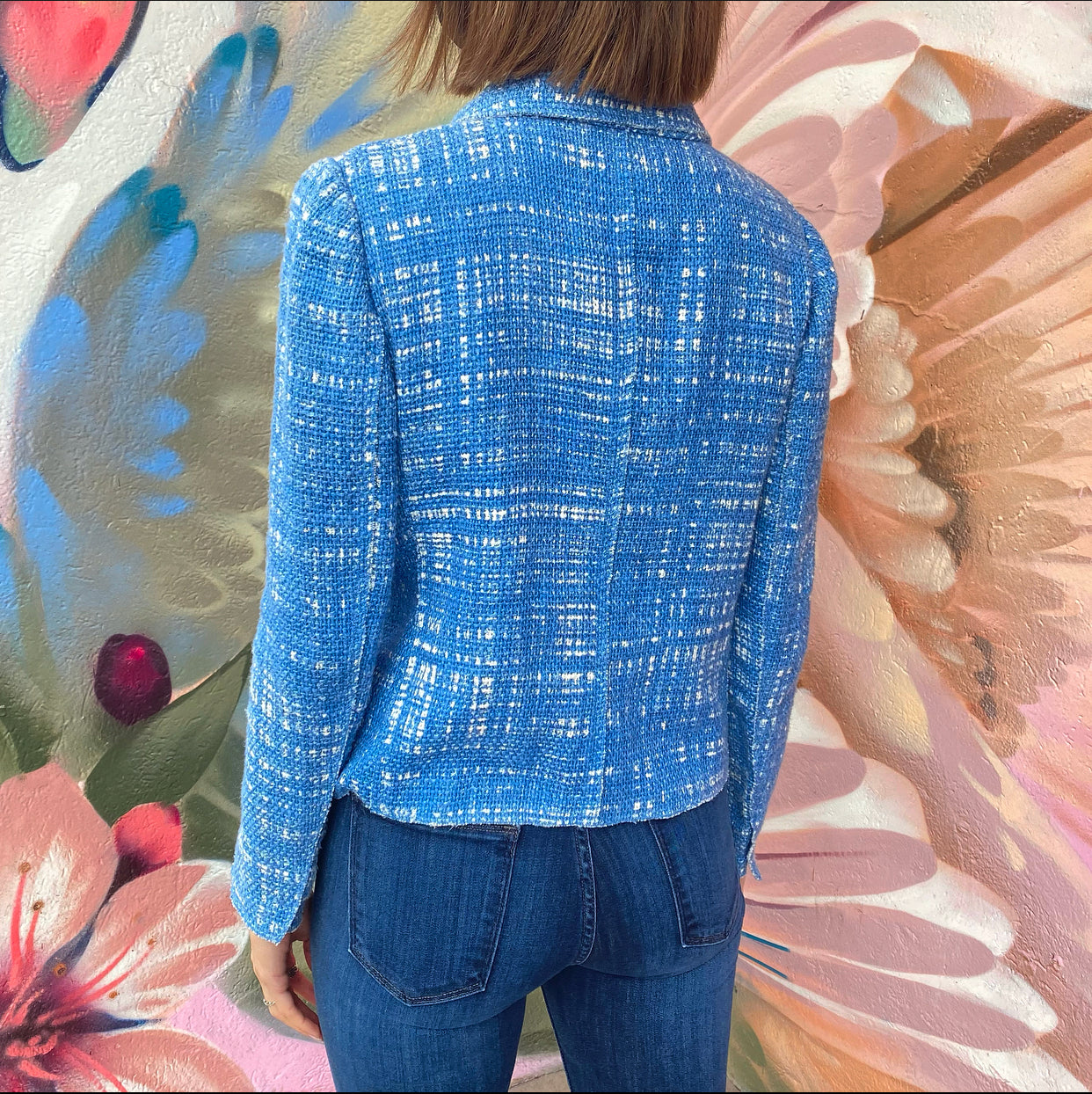 Prada Blue and White Tweed Linen Blend Jacket - IT42 / 6