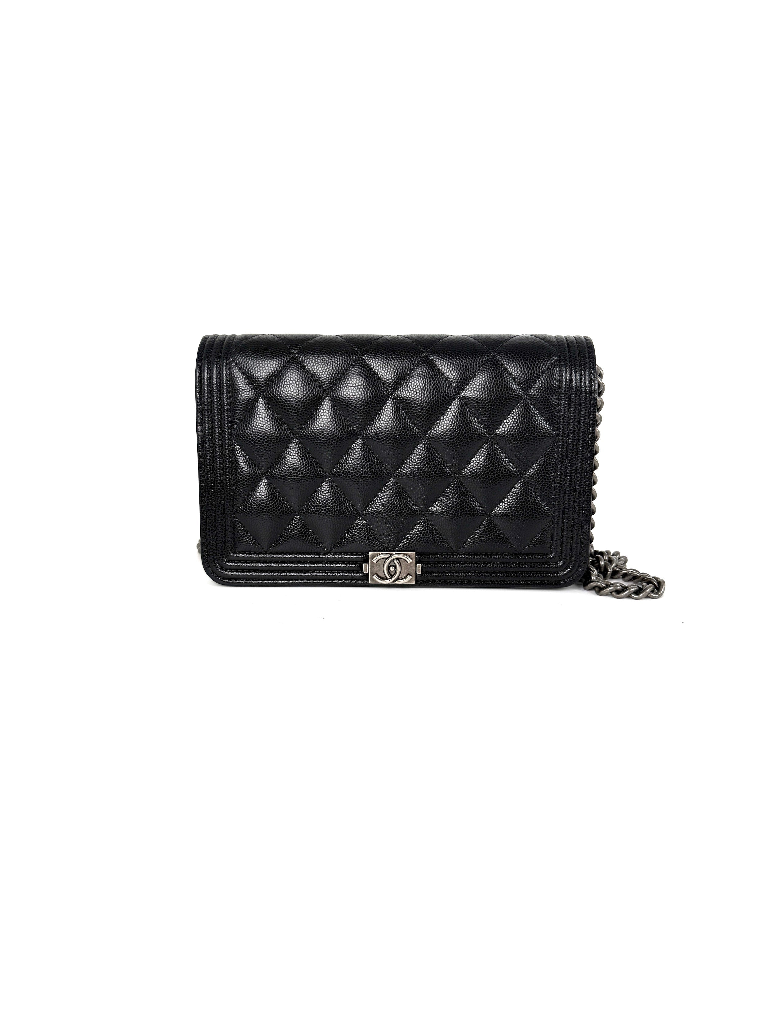 CHANEL Boy Quilted Caviar Leather WOC Wallet on Chain Crossbody Bag