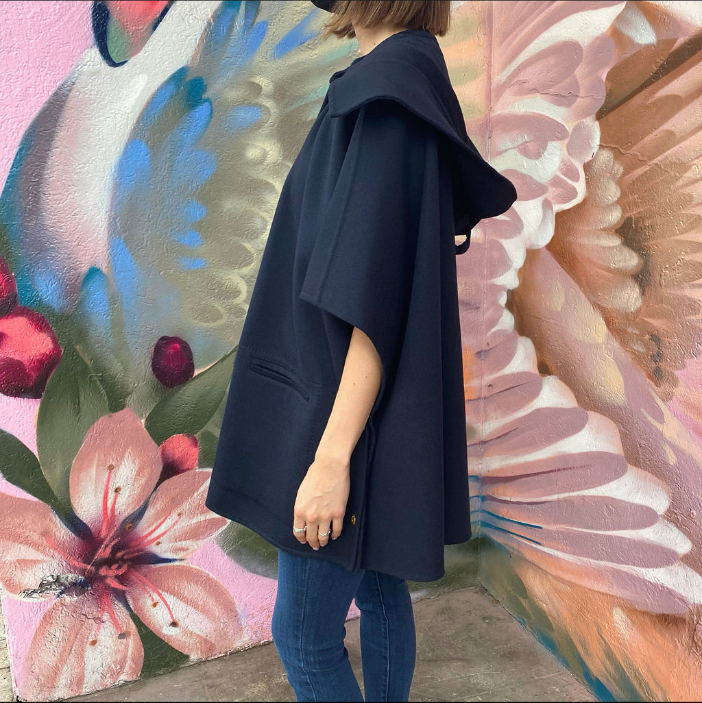 Emilio Pucci Navy Wool Hooded Cape Jacket - S / M