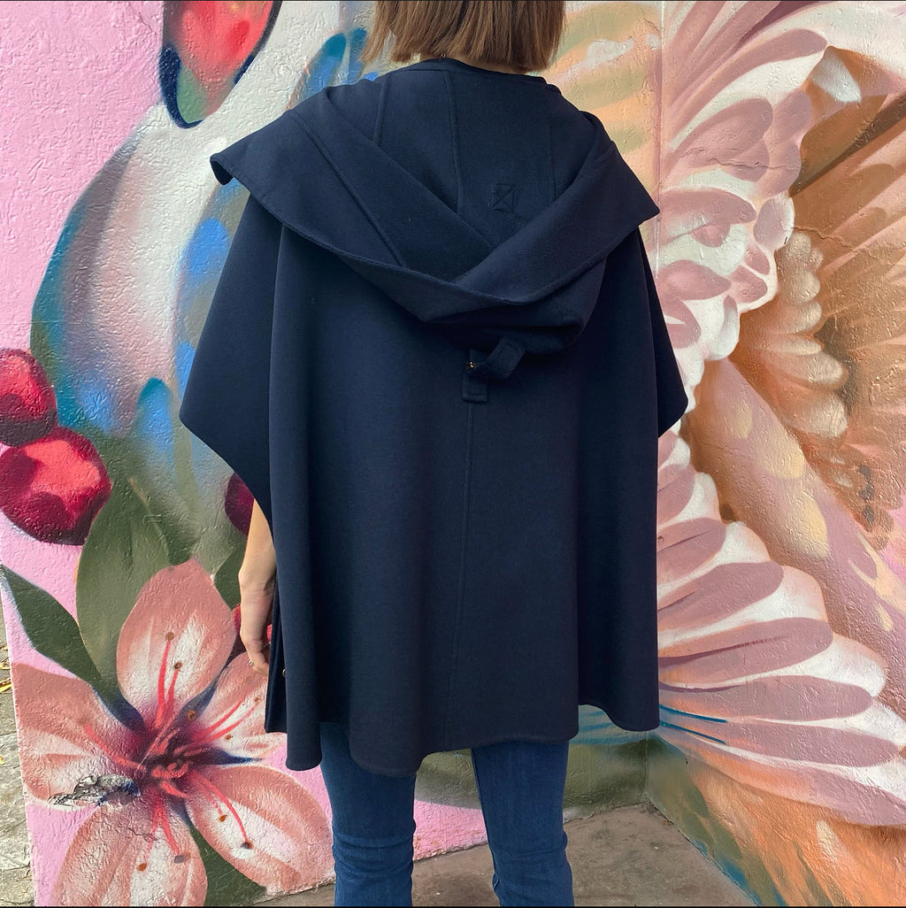 Emilio Pucci Navy Wool Hooded Cape Jacket - S / M