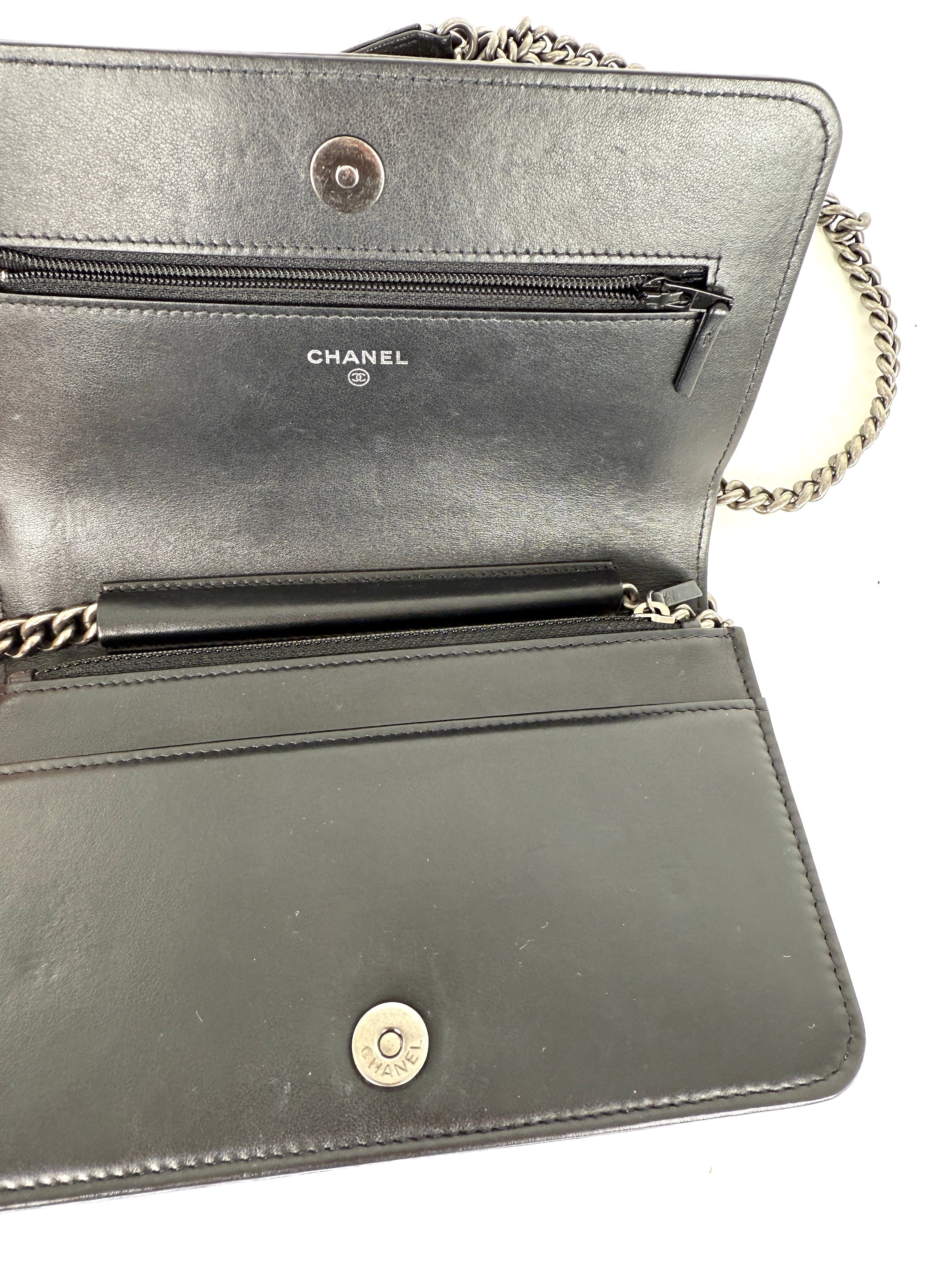 CHANEL Boy Quilted Caviar Leather WOC Wallet on Chain Crossbody Bag