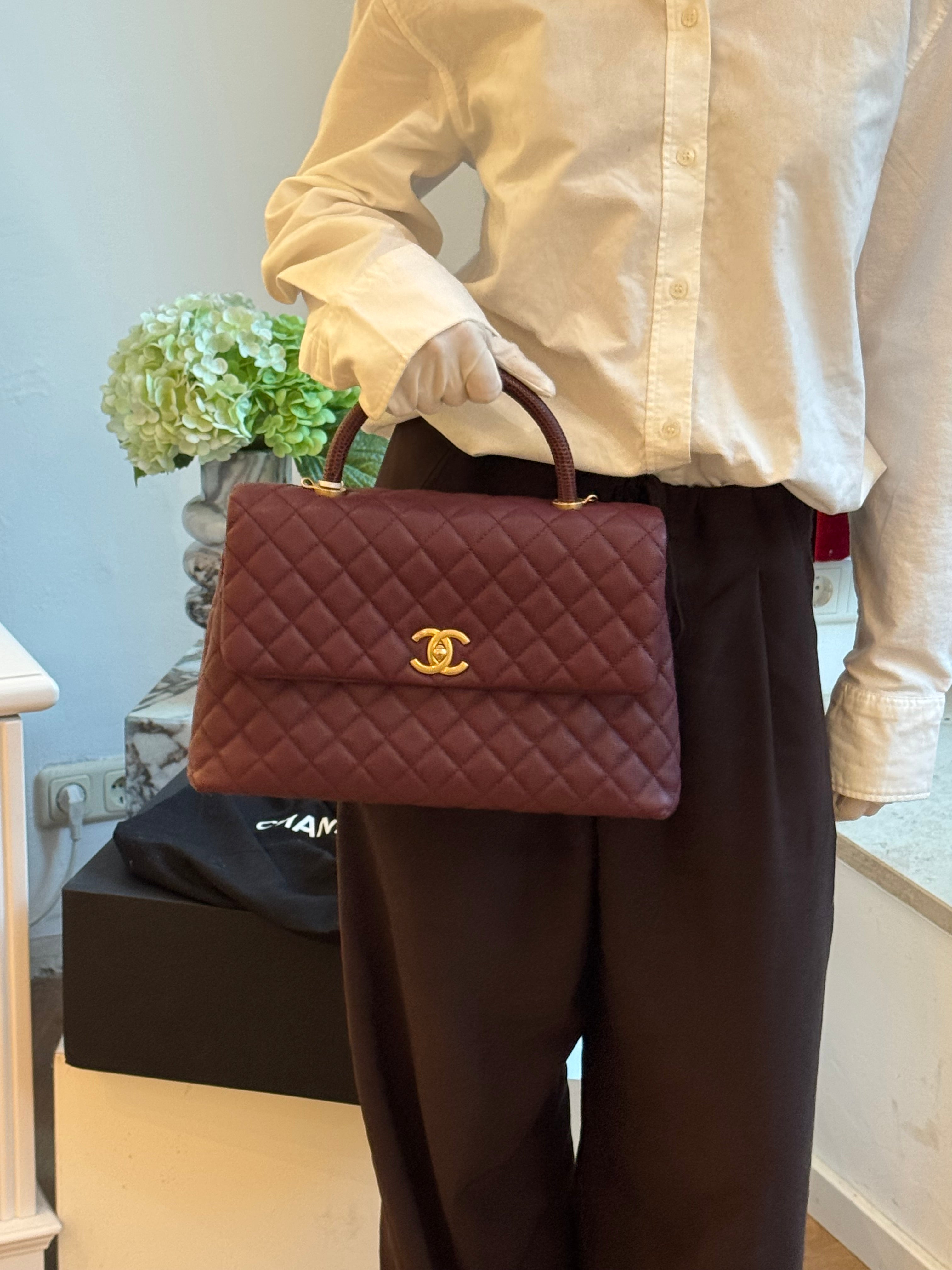 Chanel Burgundy Quilted Coco Lizard Handle Flap Caviar 2017