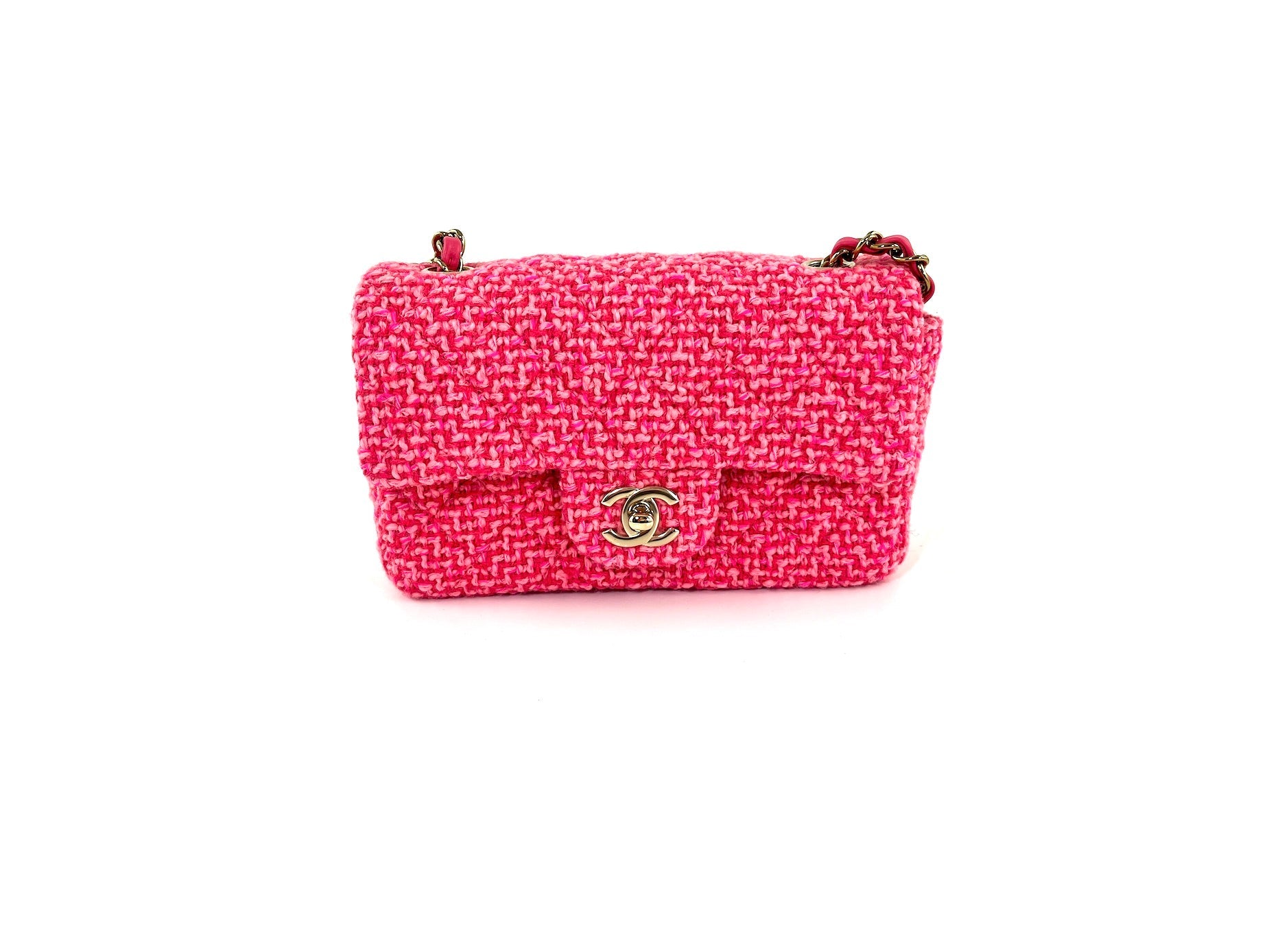 CHANEL Wool Tweed 2022 Pink Rectangular Mini Flap Bag