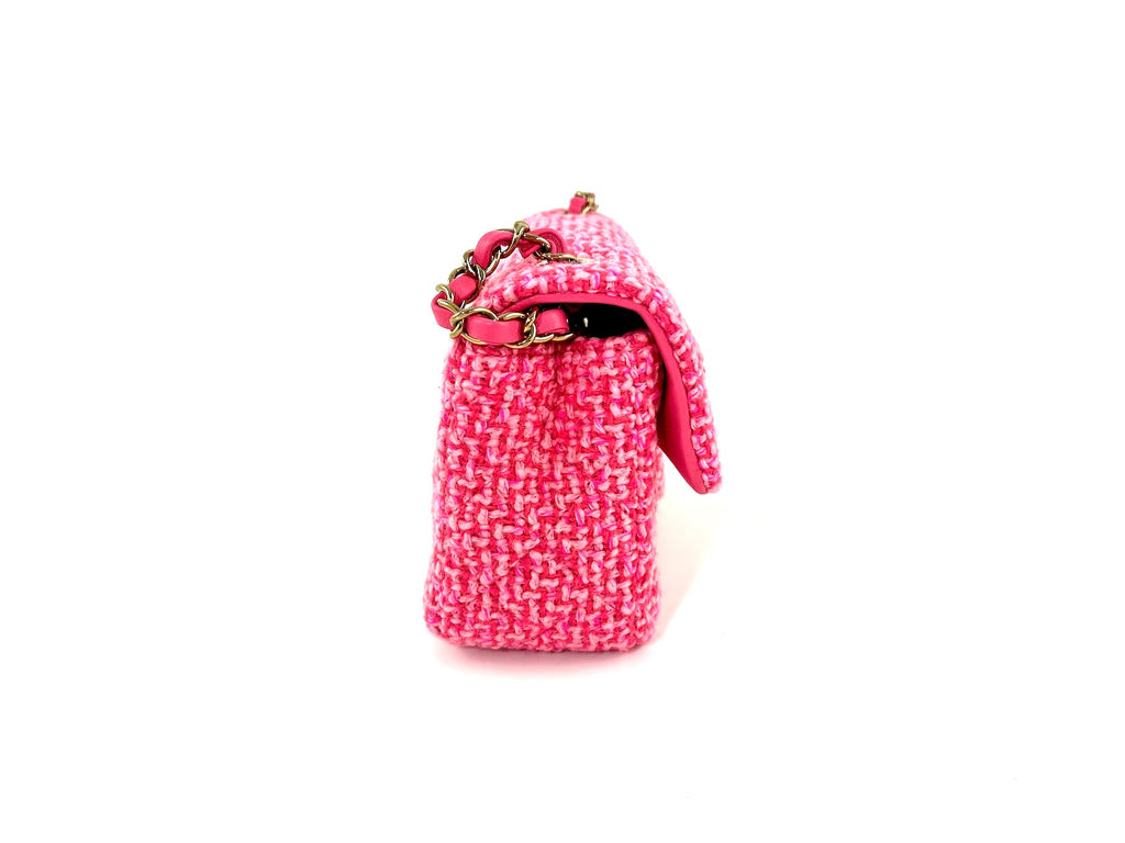CHANEL Wool Tweed 2022 Pink Rectangular Mini Flap Bag