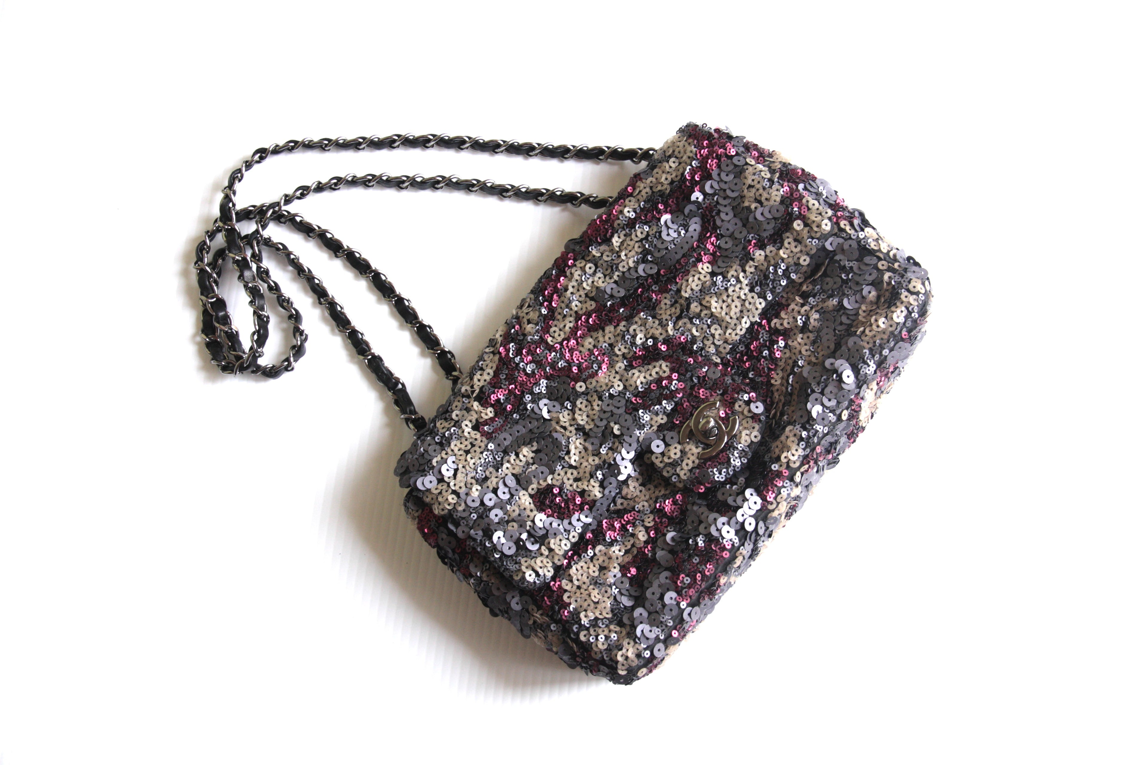 Chanel 2013 Sequin Embellished Metallic Pink Medium Flap Bag